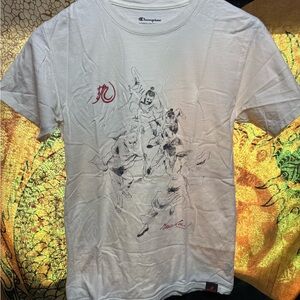 Bruce Lee fight scene drawing White Tee Red Martial Arts Design small